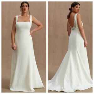 Jenny Yoo Portia Wedding Dress Anthropologie Ivory Lace Back Size 22